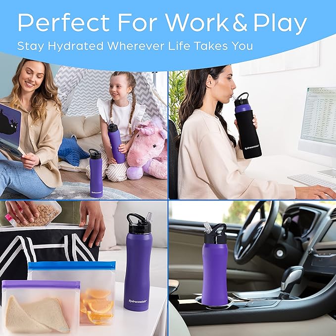 Insulated Stainless Steel Metal Water Bottle with Straw Lid - Vacuum Insulated Water Bottles, Keeps Hot and Cold - Sports Canteen Bottle