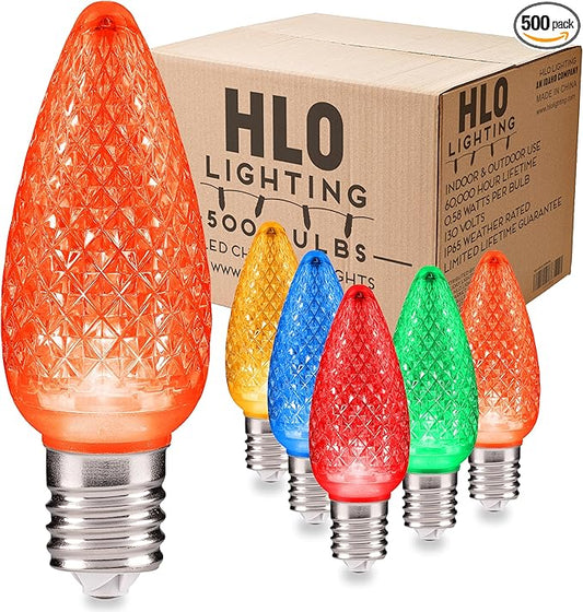 HLO Lighting Set of 500 Multicolor (Red Green Blue Yellow Orange) C9 Faceted LED Christmas Light Bulbs for Indoor & Outdoor Use | Durable Replacement Bulbs