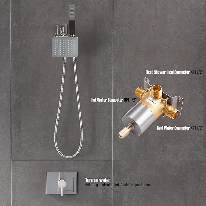 Shower Faucet Set Dual Shower Heads with Handheld Spray Combo, All Metal 6" Dual Shower Head Combo and 3-Way Diverter, Shower Faucet Set with Valve