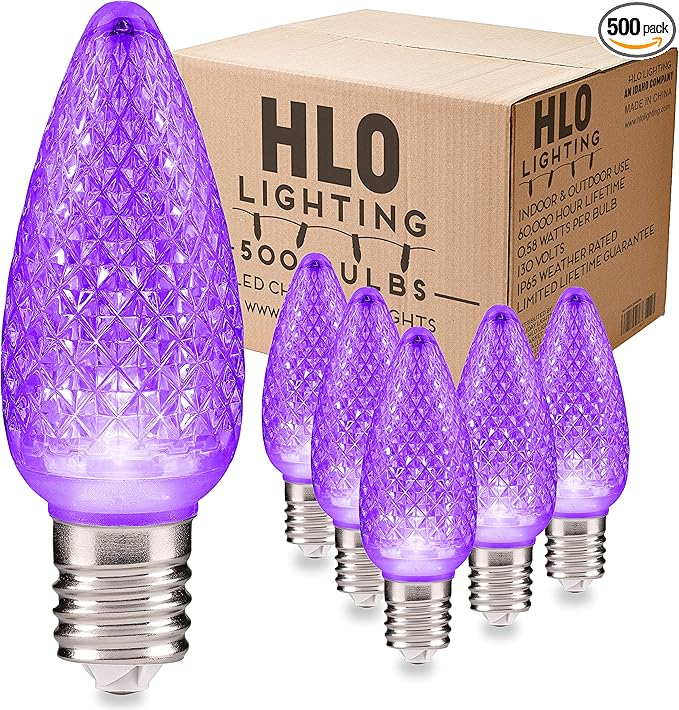 HLO Lighting Set of 500 Purple C9 Faceted LED Christmas Light Bulbs for Indoor & Outdoor Use | Durable Replacement Bulbs