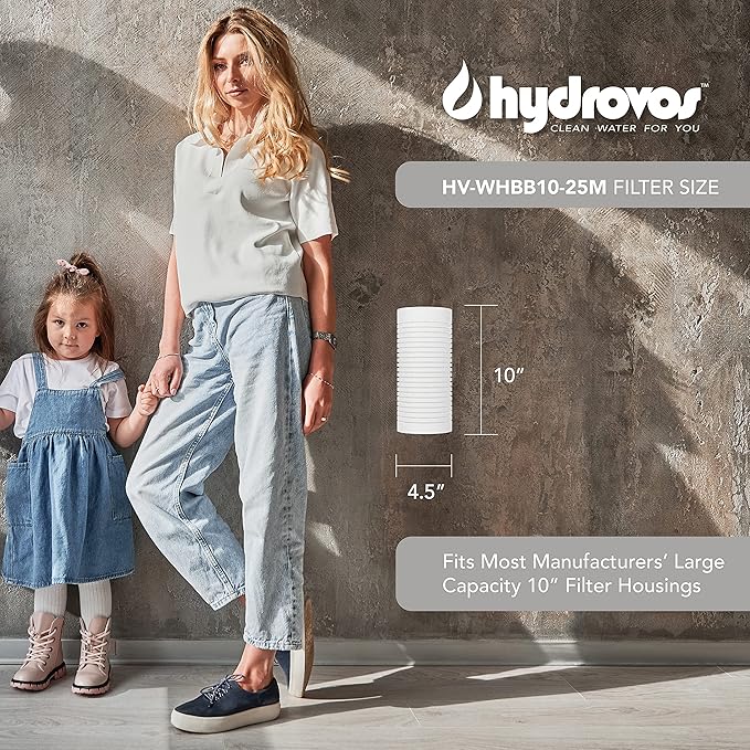 4.5 x 10 Inch Large Capacity Whole House Water Filter, NSF 42 Certified 25 Micron Sediment Filtration, Compatible with Replacement Filters WHKF-GD25BB. AP810, AP801, GXWH30C, GXWH35F, GWWH40