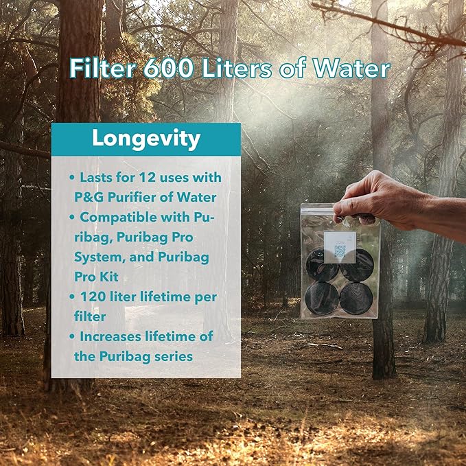 Filter Replacement Pack- Pack of 4 Replacement Filters for the Puribag: Activated Carbon Filter Membrane for Powerful Filtration and Optimal Water Quality