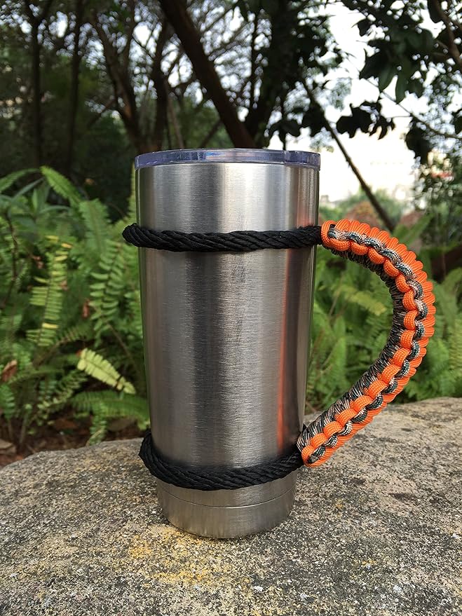 Handmade Paracord Handle for Yeti/Rtic/Ozark Trail Rambler 20 Oz Tumbler. Orange/Forest Green