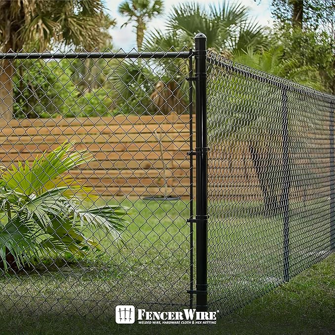 Fencer Wire 9 Gauge Black Vinyl Coated Galvanized Steel Chain Link Fence Fabric, Diamond Mesh Size 2-3/8 Inch, Galvanized Fencing Wire Roll for Garden and Animals Enclosure (6ft. x 50ft.)