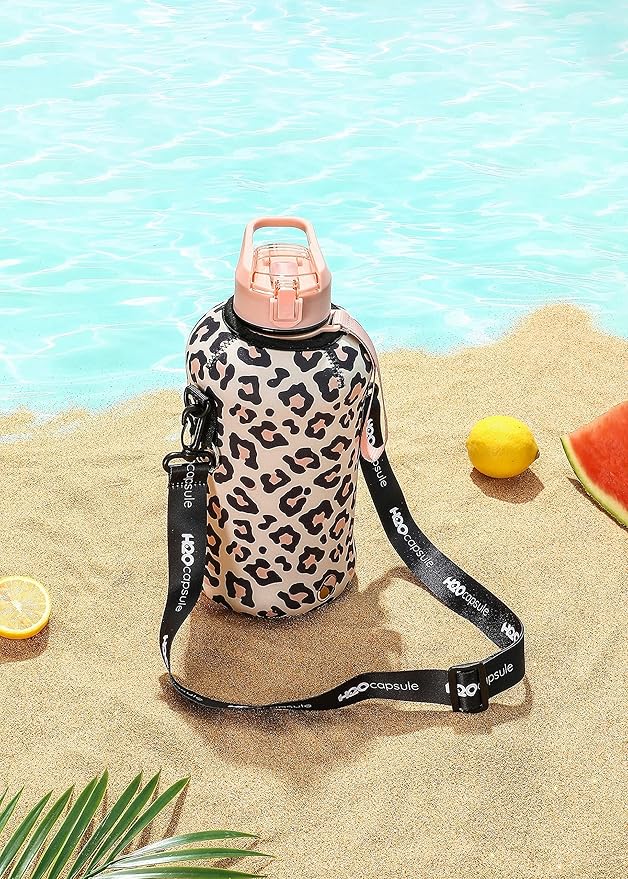 H2O Capsule 2.2L Half Gallon Water Bottle with Storage Sleeve and Covered Straw Lid – BPA Free Large Reusable Drink Container with Handle - Big Sports Jug, 2.2 Liter (74 Ounce)