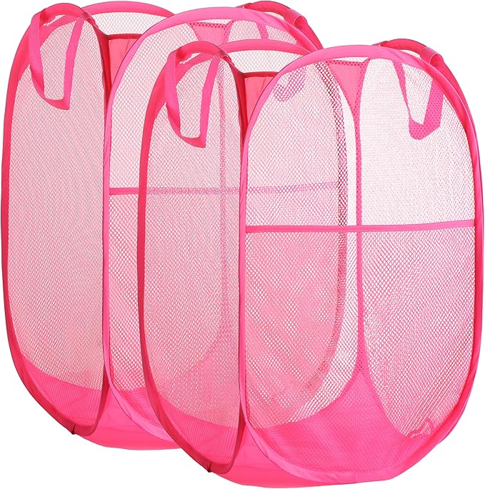Collapsible Mesh Laundry Basket，Pop Up Laundry Hamper-Easy Storage, Ideal for Home and Travel Use (2 rose)