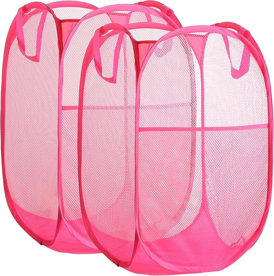 Collapsible Mesh Laundry Basket，Pop Up Laundry Hamper-Easy Storage, Ideal for Home and Travel Use (2 rose)
