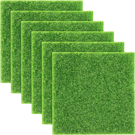 Elcoho 6 Pieces Fake Grass for Crafts Fairy Garden 6 x 6 Inches Artificial Garden Grass for Miniature Ornament Dollhouse DIY Decoration