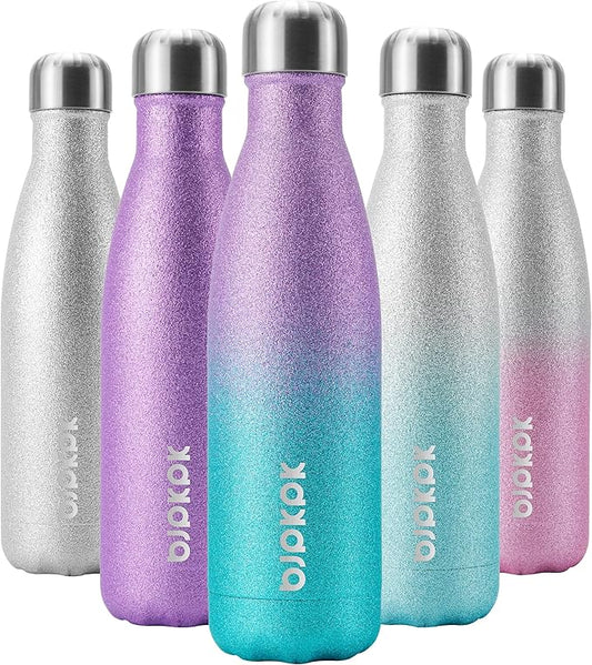 BJPKPK Insulated Water Bottles -17oz/500ml -Stainless Steel Water Bottles,Sports Water Bottles Keep Cold for 24 Hours and Hot for 12 Hours,BPA Free Water Bottle,Glitter Purple Green