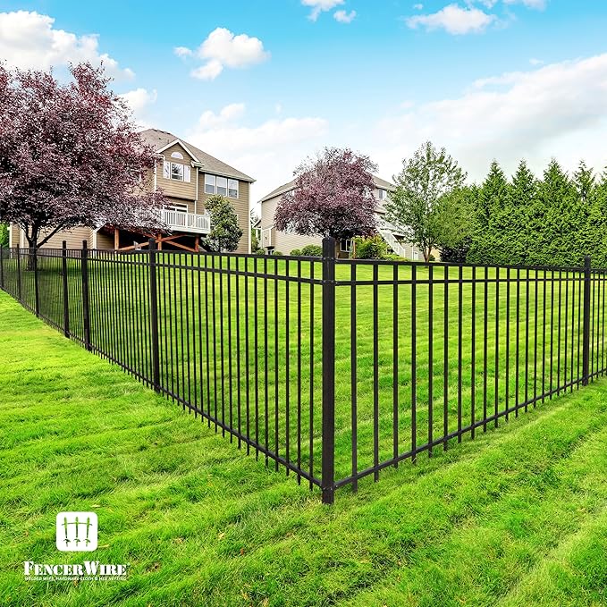 Fencer Wire Pack of 10 Heavy Duty Pinnacle Fence Barrier Panel, 6FT Height X 8FT Width Anti-Rust Metal Fencing Panel, 2” Diameter Steel Outdoor Decorative Garden Fence Panel for Yard, Pool, Patio