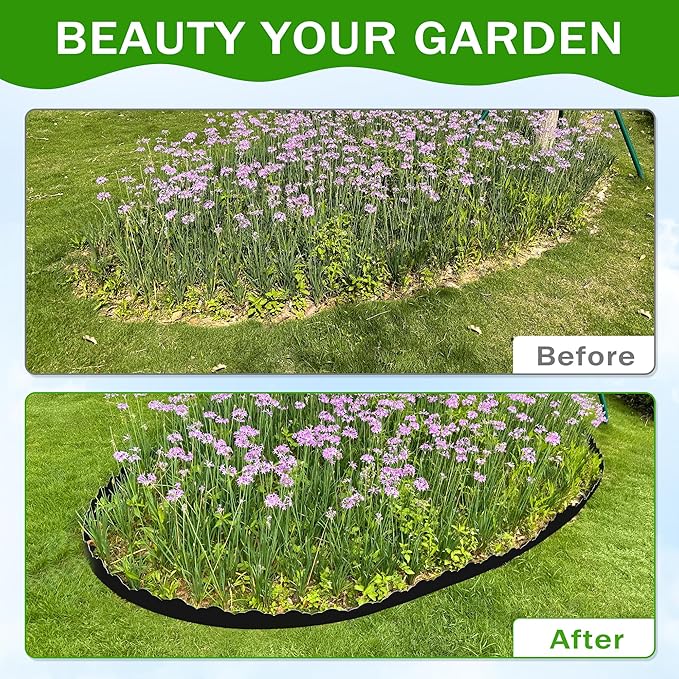 Landscape Edging Border 4 in Tall 33FT No Dig Garden Edging Borders with 50pcs Spikes Plastic Lawn Edging for Yard, Pathway and Flower Beds Fence, Black