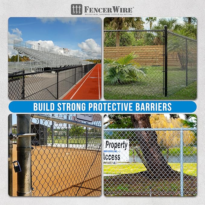 Fencer Wire 9 Gauge Black Vinyl Coated Galvanized Steel Chain Link Fence Fabric, Diamond Mesh Size 2-3/8 Inch, Galvanized Fencing Wire Roll for Garden and Animals Enclosure (5ft. x 50ft.)