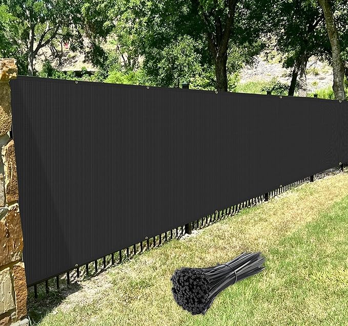 Windscreen4less 4' x 50' Privacy Fence Screen Heavy Duty Windscreen Fencing Cover Windblock Mesh Fabric Shade Cloth with Brass Grommtes for Garden Yard Pool Deck Carport Construction, Black
