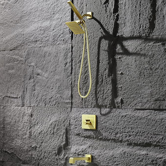 Brushed Gold Shower Fixture, Gold Shower Faucet Set Shower Heads with Handheld Spray Combo and Tub Spout, All Metal Shower Head Combo and 3-Way Diverter,Gold Shower Head and Handle Set